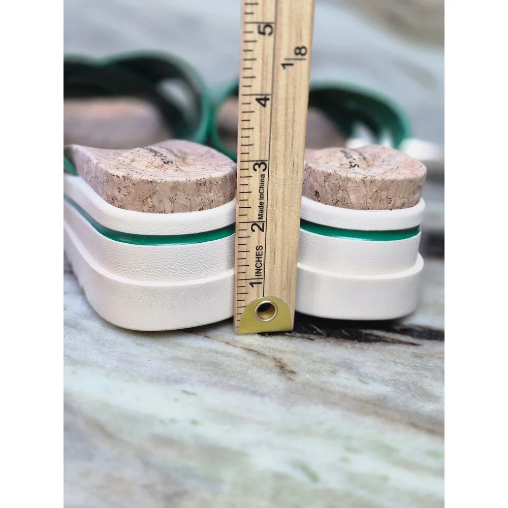 St Johns Bay Moat Green Platform Sandals Cork Memory Foam Slides Womens 9.5W